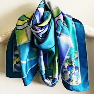 Wensli NWT Multi Color Abstract Silk Scarf 34" Sq